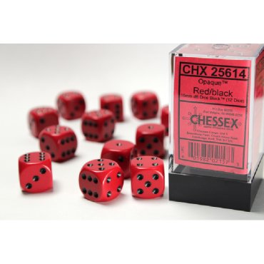 set 12 des d6 16mm opaque rouge et noir chessex 